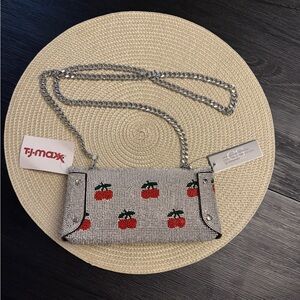 T.J.Maxx Silver Cherry Beaded Clutch